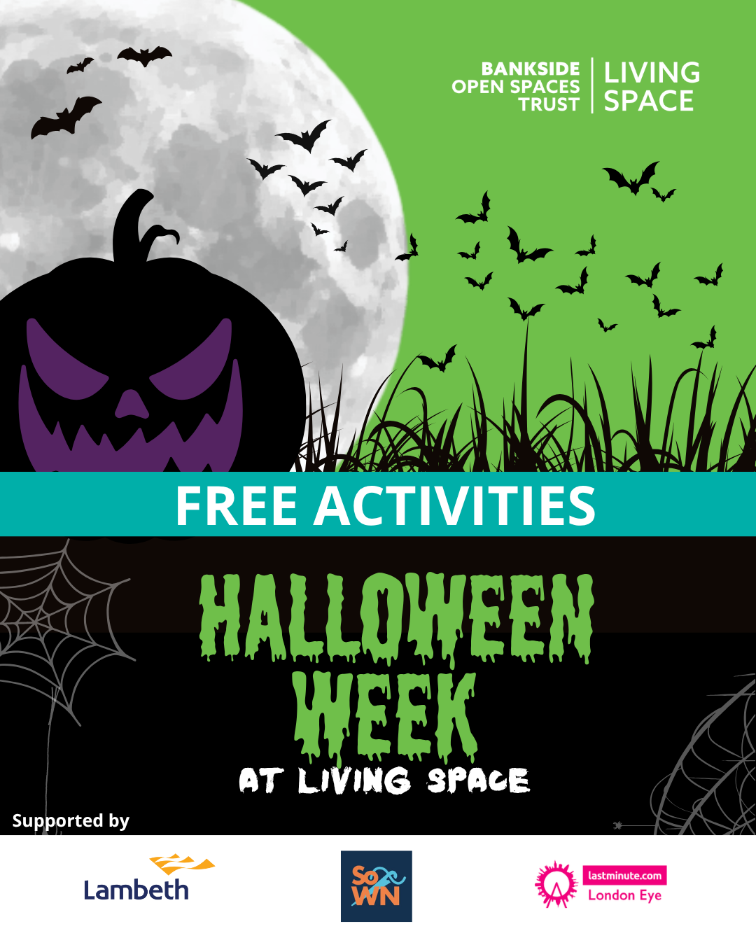 Graphic that reads: Free Activities Halloween Week at Living Space