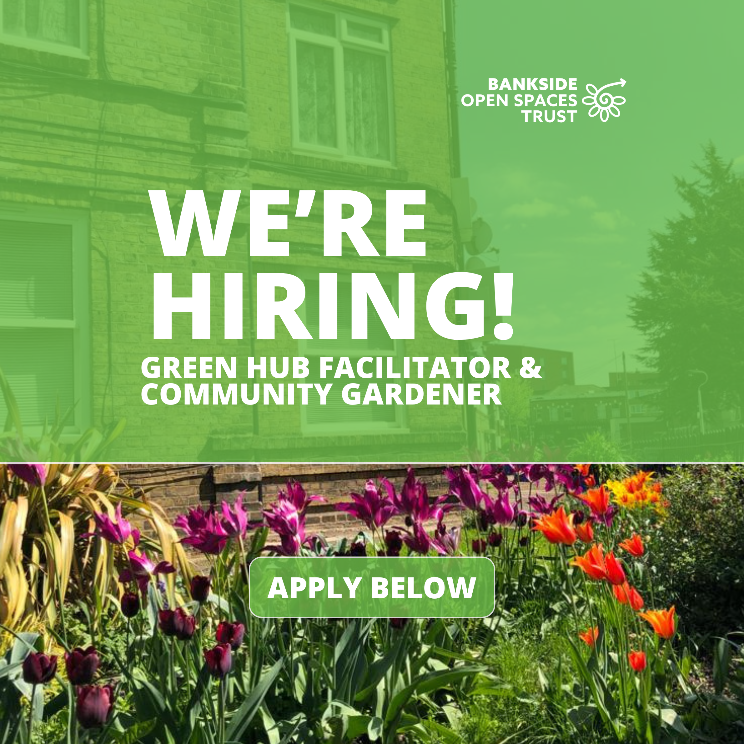 We're hiring: Green Hub Facilitator and Community Gardener. Apply below